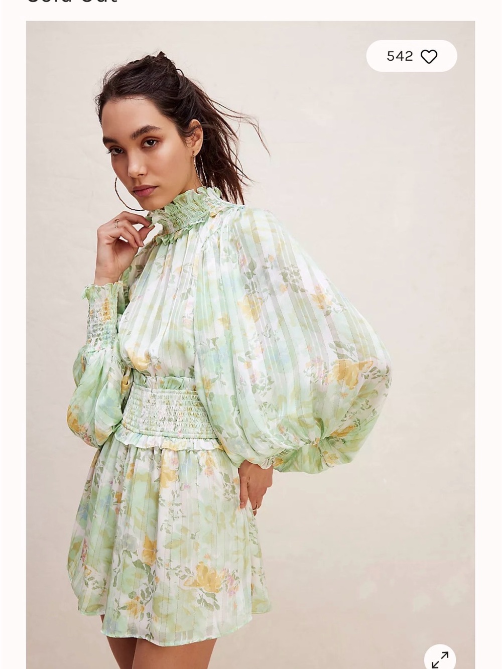 Elliatt Ophelia Playsuit - Pastel Green Floral Mini Dress with Puff Sleeves